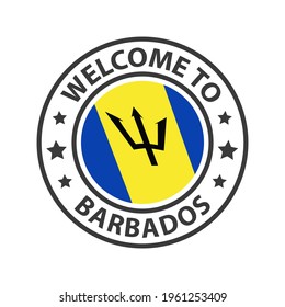 Welcome to Barbados. Collection of welcome icons. Stamp welcome to with waving country flag