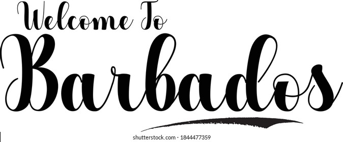 Welcome To Barbados Country Name Handwritten Black Color Text on White Background