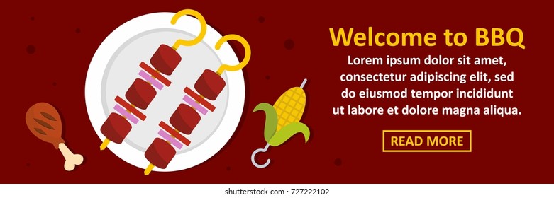 Welcome to bbq banner horizontal concept. Flat illustration of welcome to bbq banner horizontal vector concept for web design