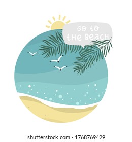welcome to the beach sun and palm, lettering hand drawing calligraphy, vector illustration