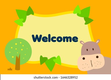welcome, beautiful greeting card background or template banner with cute baby animal character theme. vector design illustration