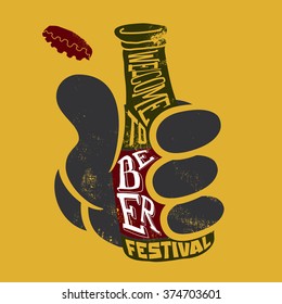 Welcome to the beer festival. Poster. Vector illustration for bars and restaurants. Handmade. Grunge style.