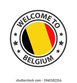 Welcome to Belgium. Collection of icons welcome to. Stamp welcome to with waving country flag