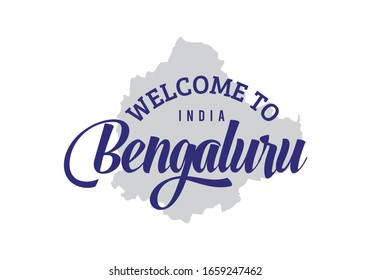 Bienvenidos a Bengaluru, India Word Text Creative Font Design Illustración, signo de bienvenida