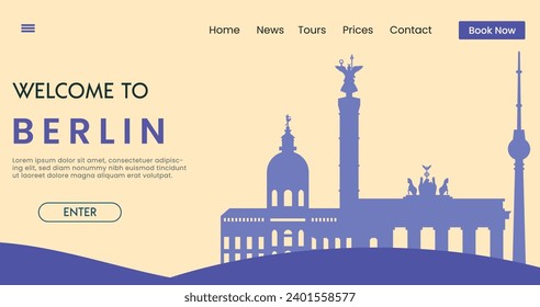 Welcome to Berlin Skyline background vector illustration. Travel and Tourism poster. Germany Landmarks. 