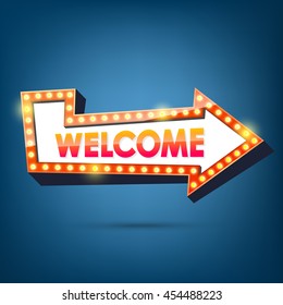 Welcome Billboard. Retro Arrow Light Frames.