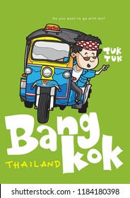 Welcome to BKK Thailand, tuk tuk in Bangkok Thailand poster freehand