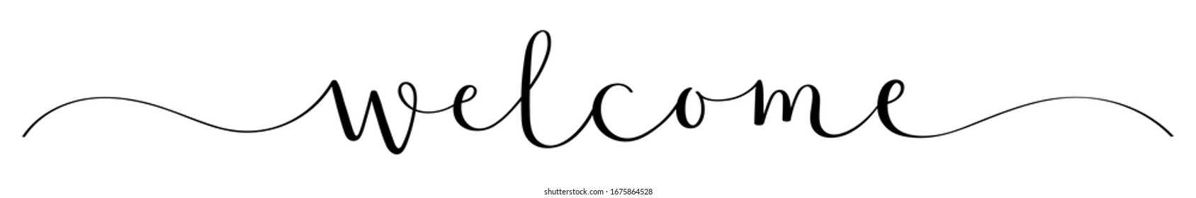 WELCOME black vector brush calligraphy banner with swashes