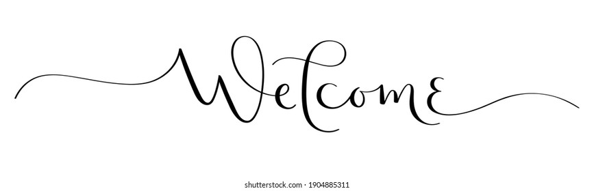 WELCOME black vector brush calligraphy banner with flourishes isolated on white background