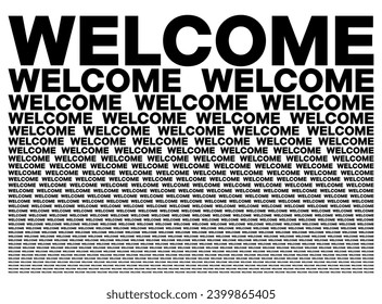 Welcome black and white card composed of big amount of decreased words. Booklet with microtext for wallpaper usage. Vector illustration.