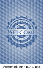 Welcome blue badge with geometric pattern. Vector Illustration. Detailed.
