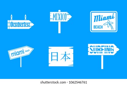 Welcome board icon set. Simple set of welcome board vector icons for web design isolated on blue background