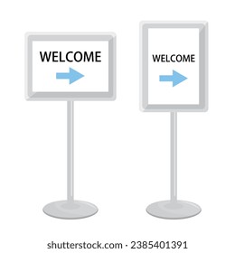 Welcome board with welcome text and arrow icon vector illustration on white background. Text illustration. Sign text template.