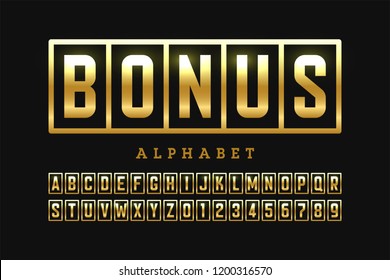 Willkommensbonus, Casino-Banner-Design-Schriftart, Buchstaben und Zahlen im Stil der Slotmaschine Vektorgrafik 