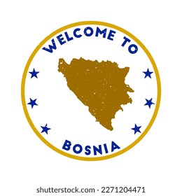 Welcome to Bosnia stamp. Grunge country round stamp with texture in Space Dust color theme. Vintage style geometric Bosnia seal. Radiant vector illustration.