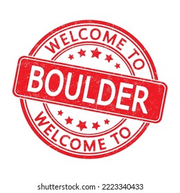 Welcome to BOULDER. Impression of a round stamp with a scuff. Flat style