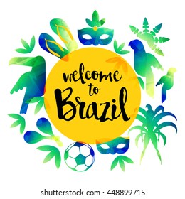 Welcome to Brazil. Icon Set Travel and tourism concept. Brazil background. Vector illustration