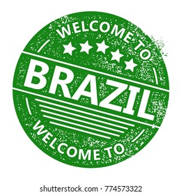Welcome to Brazil Rubber Stamp. Vector Illustration