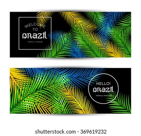 Welcome to Brazil! Vector banner set illustration of color palm.