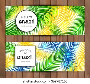 Welcome to Brazil! Vector banner set illustration of color palms.