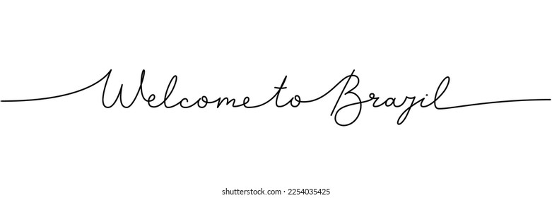 Welcome to Brazil - word with continuous one line. Minimalist drawing of phrase illustration. Brazil country - continuous one line illustration.