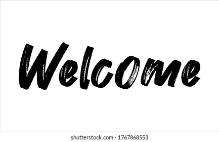 Welcome Brush writing Typographic Text on White Background