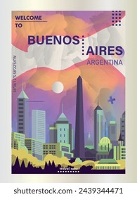 Welcome to Buenos Aires, Argentina city poster with abstract shapes. Cool vector layout for vertical brochure, website, flyer, presentation