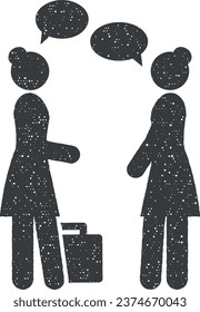 welcome, businesswoman icon vector illustration in stamp style