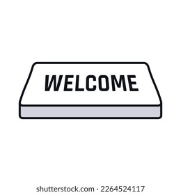 Welcome button. Perspective view, white background. Press sign.