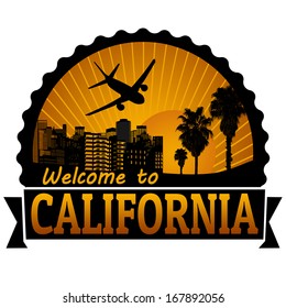 Welcome to California travel label or stamp on white, vector illustration