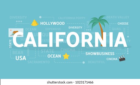 Welcome to California. Visit american state with beach and sea.