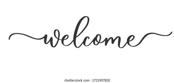 Welcome — каллиграфическая надпись с плавными линиями.