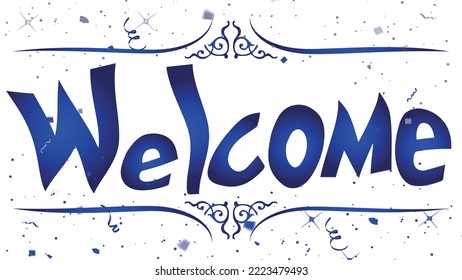 Welcome - calligraphic inscription with smooth lines, Welcome hand drawn lettering against watercolour background

