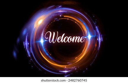 Welcome - calligraphic inscription with smooth lines. Banner Poster Vector Image, Colorful