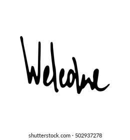 Welcome calligraphic lettering with outline hand drawn, Illustration EPS10 great for any use