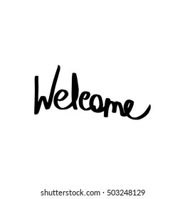 Welcome calligraphic lettering with outline hand drawn, Illustration EPS10 great for any use
