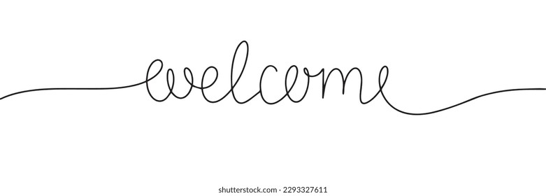 Welcome calligraphy lettering. One line continuous word welcome. Vector illustration.