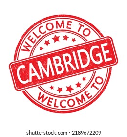 Bienvenido a Cambridge. Impresión de un sello redondo con una escoria. Estilo plano