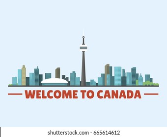 Welcome to Canada city downtown buildings silhouette canadian cityscape vector illustration