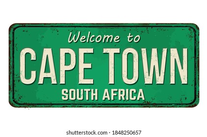 Welcome to Cape Town vintage rusty metal sign on a white background, vector illustration