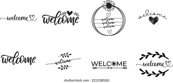 Welcome card, banner.Beautiful greeting scratched calligraphy black text