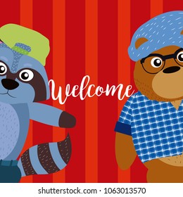 Welcome card with cute animals