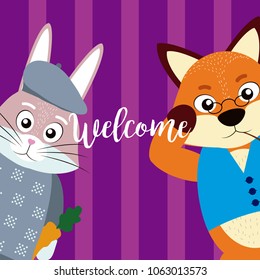 Welcome card with cute animals