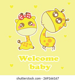 Welcome card giraffe cartoon 