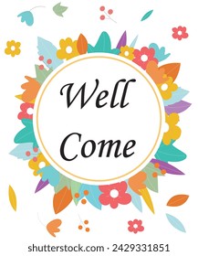 Tarjeta de bienvenida con patrón de flores simple sobre fondo blanco inscripción caligráfica con líneas lisas. para su uso en tarjeta de felicitación, plantilla de banner, postal.
