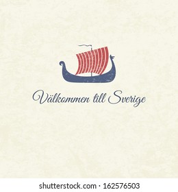 Welcome card with swedish viking boat