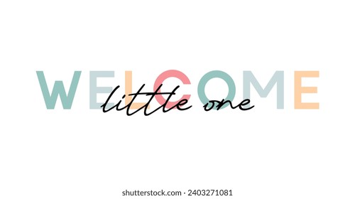 Welcome card template with a multi-colored inscription. Vector illustration for gender reveal party