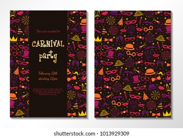 Welcome to Carnival Party - concept of two sided card in retro style. Vector.