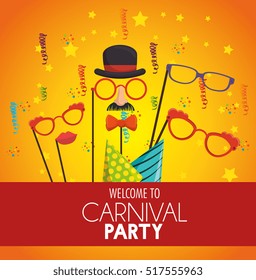 welcome carnival party mask gentleman glasses hat confetti banner