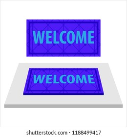 Welcome Carpet, Doormat With Welcome Text Design Vector Art Illustration